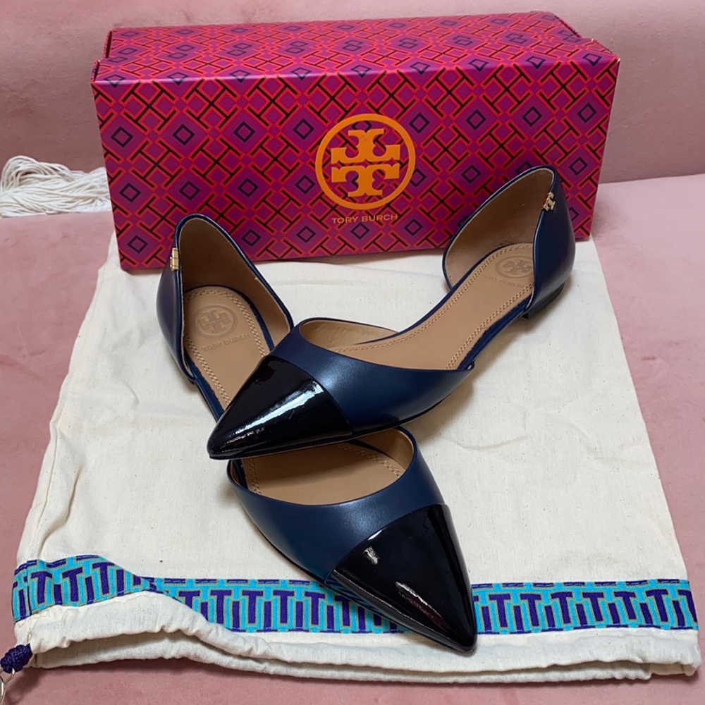 Tory Burch Penelope cap-toe D’orsay flat 7.5